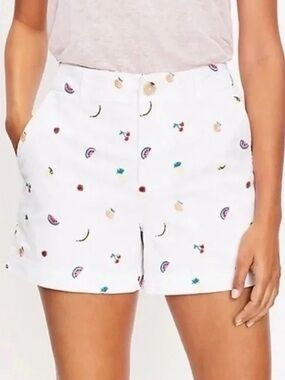 Loft Fruit Salad Twill Shorts Novelty Print White Size 10